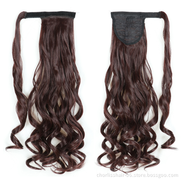 Best Selling Silky Natural Color Long Water Wave Organic Ponytail Attachment Synthetic Afro Kinky Curly Ponytail Hair Extensions